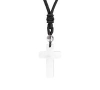 KIJSKKOPO Natural Stone Cross Pendant Necklace for Men Women, Black Labradorite Reiki Crystal Beads Pendant Adjustable Rope Choker Necklace Gemstone Jewelry Gift White Crystal