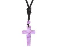 KIJSKKOPO Natural Stone Cross Pendant Necklace for Men Women, Black Labradorite Reiki Crystal Beads Pendant Adjustable Rope Choker Necklace Gemstone Jewelry Gift Amethyst