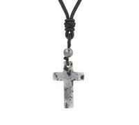 KIJSKKOPO Natural Stone Cross Pendant Necklace for Men Women, Black Labradorite Reiki Crystal Beads Pendant Adjustable Rope Choker Necklace Gemstone Jewelry Gift Black Labradorite