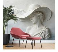 KIJSKKOPO Photo Wallpaper Silk Fabric Wall Mural 450X315cm, Elegant Lady with Wide Brimmed Hat Portrait Art Print Serene Female Figure Decor Covering for Living Room Bedroom Wall Home Silk Fabric Wa