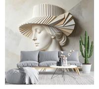 KIJSKKOPO Portrait Photo Wallpaper Silk Fabric Wall Mural 105X150cm, Classical Female Sculpture-Style Art Print Geometric Folded Hat Background Decor Covering for Living Room Bedroom Silk Fabric Wa