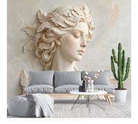 KIJSKKOPO Portrait Photo Wallpaper Silk Fabric Wall Mural 105X150cm, Classical Goddess Figure with Laurel Wreath Art Print Feather Vintage Motif Decor Covering for Living Room Bedroom Silk Fabric Wa
