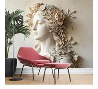 KIJSKKOPO Portrait Photo Wallpaper Silk Fabric Wall Mural 315X450cm, Classical Female Figure with Blooming Floral Wreath Art Print Aged Backdrop Decor Covering for Living Room Bedroom Silk Fabric Wa