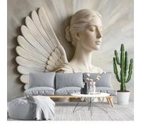 KIJSKKOPO Portrait Photo Wallpaper Silk Fabric Wall Mural210X300cm, Graceful Angel Bust with Feathered Wings Art Print Background Vintage Figure Decor Covering for Living Room Bedroom Silk Fabric Wa