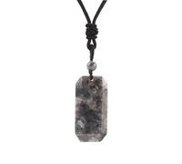 KIJSKKOPO Rectangular Natural Stone Pendant Necklace, Reiki Green Aventurine Square Faceted Energy Gemstone Adjustable Rope Braided Necklace Jewelry Gift for Women Men Black Labradorite