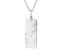 KIJSKKOPO Rectangular Natural Stone Pendant Necklace, Reiki Howlite Energy Gemstone Chakra Pendant Necklace Jewelry Gift for Women Men Her Mom Howlite