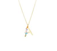 KIJSKKOPO S925 Sterling Silver Initials Necklace, 18K Gold Plated A-Z 26 Initial Letter Name Colored Square Zircon Clavicle Necklace Jewellery Gifts for Birthday Valentines Mothers Day Gold A