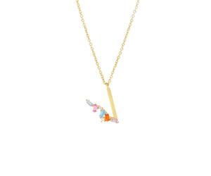 KIJSKKOPO S925 Sterling Silver Initials Necklace, 18K Gold Plated A-Z 26 Initial Letter Name Colored Square Zircon Clavicle Necklace Jewellery Gifts for Birthday Valentines Mothers Day Gold V