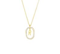 KIJSKKOPO S925 Sterling Silver Initials Necklace, 18K Gold Plated A-Z 26 Initial Letter Name Hollow Oval Zircon Clavicle Necklace Jewellery Gifts for Women Birthday Valentines Mothers Day Gold R