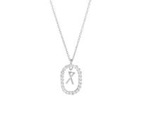 KIJSKKOPO S925 Sterling Silver Initials Necklace, 18K Gold Plated A-Z 26 Initial Letter Name Hollow Oval Zircon Clavicle Necklace Jewellery Gifts for Women Birthday Valentines Mothers Day Silver X