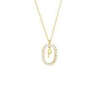 KIJSKKOPO S925 Sterling Silver Initials Necklace, 18K Gold Plated A-Z 26 Initial Letter Name Hollow Oval Zircon Clavicle Necklace Jewellery Gifts for Women Birthday Valentines Mothers Day Gold P
