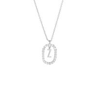 KIJSKKOPO S925 Sterling Silver Initials Necklace, 18K Gold Plated A-Z 26 Initial Letter Name Hollow Oval Zircon Clavicle Necklace Jewellery Gifts for Women Birthday Valentines Mothers Day Silver Z