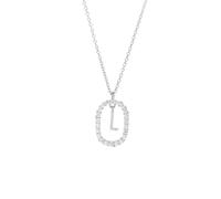 KIJSKKOPO S925 Sterling Silver Initials Necklace, 18K Gold Plated A-Z 26 Initial Letter Name Hollow Oval Zircon Clavicle Necklace Jewellery Gifts for Women Birthday Valentines Mothers Day Silver L