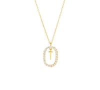 KIJSKKOPO S925 Sterling Silver Initials Necklace, 18K Gold Plated A-Z 26 Initial Letter Name Hollow Oval Zircon Clavicle Necklace Jewellery Gifts for Women Birthday Valentines Mothers Day Gold T