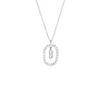 KIJSKKOPO S925 Sterling Silver Initials Necklace, 18K Gold Plated A-Z 26 Initial Letter Name Hollow Oval Zircon Clavicle Necklace Jewellery Gifts for Women Birthday Valentines Mothers Day Silver B