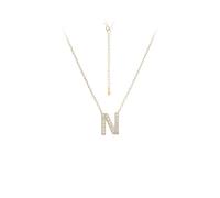 KIJSKKOPO S925 Sterling Silver Initials Necklace for Women, 18K Gold Plated A-Z Initial Letter Name Zircon Pendant Jewellery Gifts for Birthday Valentines Gift Mothers Day Gold N
