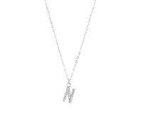 KIJSKKOPO S925 Sterling Silver Initials Necklace for Women, Capital Initials Letters 26 A-Z Pendant Clavicle Necklace With Cubic Zirconia Jewellery Gift With Birthday Valentines Silver N