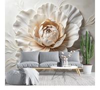 KIJSKKOPO Silk Fabric Wall Mural 175X250Cm, 3D Embossed Effect Peony Floral Relief Photo Wallpaper, Custom Large Wall Art for Living Room Bedroom Feature Home Art Fine Decor Silk Fabric Wallpaper 17