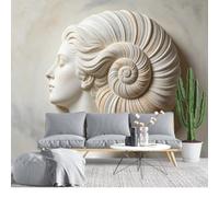 KIJSKKOPO Silk Fabric Wall Mural 256L X 350W Cm, 3D Embossed Classical Female Sculpture with Spiral Shell Hair Wallpaper, Custom Large Wall Art for Living Room Bedroom Feature Home Art Decor Silk F