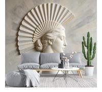 KIJSKKOPO Silk Fabric Wall Mural 256L X 350W Cm, 3D Embossed Classical Goddess Sculpture with Fan Headdress Wallpaper, Custom Large Wall Art for Living Room Bedroom Feature Art Decor Silk Fabric Wa