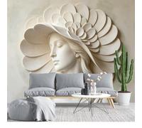 KIJSKKOPO Silk Fabric Wall Mural 70X100Cm, 3D Embossed Effect Lady Sculpture with Petal Hat Relief Photo Wallpaper, Custom Large Wall Art for Living Room Bedroom Feature Home Art Fine Decor Silk FA