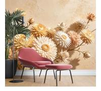 KIJSKKOPO Silk Floral Wall Mural 175X250cm 3D Strawflower Bloom Wallpaper Warm Botanical Print Art Background Decor for Living Room Bedroom Home Interior Feature Wall Covering Silk Fabric Wallpaper