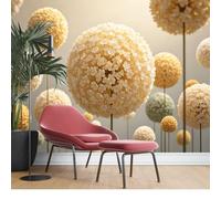 KIJSKKOPO Silk Floral Wall Mural 256X350cm 3D Globe Flower Bloom Wallpaper Botanical Print Art Background Decor for Living Room Bedroom Home Interior Feature Wall Covering Silk Fabric Wallpaper 256L