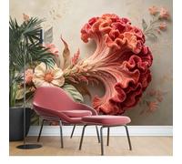 KIJSKKOPO Silk Floral Wall Mural 315X450cm 3D Coral Bloom Wallpaper Vintage Botanical Print Art Background Decor for Living Room Bedroom Home Interior Feature Wall Covering Silk Fabric Wallpaper 315