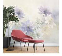 KIJSKKOPO Silk Floral Wall Mural 70X100cm Watercolour Purple White Bloom Wallpaper Botanical Print Art Background Decor for Living Room Bedroom Home Interior Feature Wall Covering Silk Fabric Wallpa