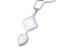 KIJSKKOPO Square Water Drop Stone Necklace Silver, Inlaid Natural Reiki Turquoise Double Layer Energy Crystal Gemstone Pendant Jewelry Stylish Gift for Women Her Mom White Turquoise