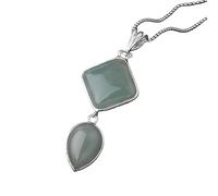 KIJSKKOPO Square Water Drop Stone Necklace Silver, Inlaid Natural Reiki Turquoise Double Layer Energy Crystal Gemstone Pendant Jewelry Stylish Gift for Women Her Mom Green Aventurine