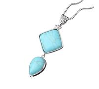 KIJSKKOPO Square Water Drop Stone Necklace Silver, Inlaid Natural Reiki Turquoise Double Layer Energy Crystal Gemstone Pendant Jewelry Stylish Gift for Women Her Mom Turquoise