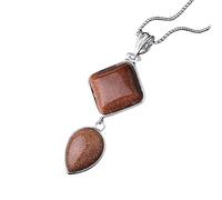 KIJSKKOPO Square Water Drop Stone Necklace Silver, Inlaid Natural Reiki Turquoise Double Layer Energy Crystal Gemstone Pendant Jewelry Stylish Gift for Women Her Mom Brown Sandstone