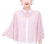 KIJSKKOPO Summer Sheer Chiffon Bolero Shrug White Leaf Retro Mandarin Collar Cape Shawl Lightweight Mesh Wrap Capelet Cover Up Poncho for Dress Evening Party Bridal Wedding Pink