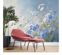 KIJSKKOPO Watercolor Forget Me Not Silk Wallpaper Mural Large Blue White Floral Art Print Background Decor for Bedroom Living Room Vintage Botanical Accent Wall Covering Silk Fabric Wallpaper 280X40