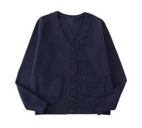 KIJSKKOPO Women's Button Solid Knit Sweater Cardigan Long Sleeved Jacket, White V-Neck Short Sweater Jumpers with Pocket Casual Classic Stretch Knit Outwear for Spring Summer Autumn Navy Blue XL