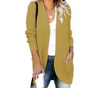 KIJSKKOPO Womens Cable Knit Long Sleeve Open Front Cardigan, Retro White Plain Knitted Sweater Jacket Coat with Pocket Spring Fall Casual Warm Jumper Outwear Tops Yellow L