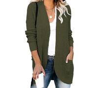 KIJSKKOPO Womens Cable Knit Long Sleeve Open Front Cardigan, Retro White Plain Knitted Sweater Jacket Coat with Pocket Spring Fall Casual Warm Jumper Outwear Tops Army Green L