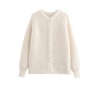 KIJSKKOPO Womens Cardigans Knitted Button Up Cardigan Chunky Cable Crew Neck, Grey Plain Long Sleeves Cropped Sweaters Knit Jacket Stylish Warm Short Coat Knitwear Top White S