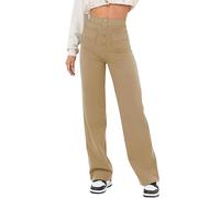 KIJSKKOPO Women's Casual Straight Leg Pants High Waisted Stretchy Trousers, Black Half Elastic Waist Front Button Pockets Wide Leg Pants Casual Daily Outing Party Work Slim Fit Trousers Camel XXL