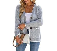 KIJSKKOPO Womens Chenille Cardigan Jacket, Light Grey Long Sleeve V-Neck Button Knitted Sweater Coat Fall Winter Casual Warm Knitwear Transition Outwear Short Top Dark Grey L