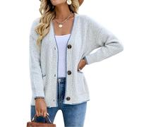 KIJSKKOPO Womens Chenille Cardigan Jacket, Light Grey Long Sleeve V-Neck Button Knitted Sweater Coat Fall Winter Casual Warm Knitwear Transition Outwear Short Top Light Grey L