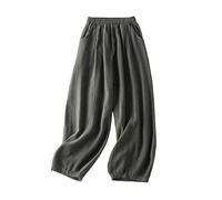 KIJSKKOPO Women's Cotton Linen Lounge Harem Pants, Blue Elasticated Waist Patchwork Side Pockets Straight Trousers Summer Casual Daily Going Out Work Palazzo Green L