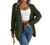 KIJSKKOPO Women's Long Sleeve Casual Cardigan Sweater, White Cable Knit Stripes Open Front Waterfall Cardigan Lightweight Jacket Coat Fall Casual Loose Knitted Transitional Outerwear ArmyGreen M