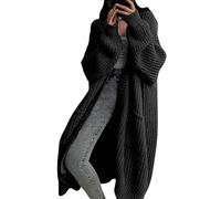 KIJSKKOPO Women's Long Sleeve Chunky Cable Knit Kimono Cardigan Open Front Sweater Maxi Transition Jacket Autumn Winter Casual Loose Knitted Knitwear Warm Coat with Pockets Black XL