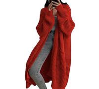 KIJSKKOPO Women's Long Sleeve Chunky Cable Knit Kimono Cardigan Open Front Sweater Maxi Transition Jacket Autumn Winter Casual Loose Knitted Knitwear Warm Coat with Pockets Red XXL