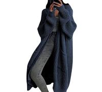 KIJSKKOPO Women's Long Sleeve Chunky Cable Knit Kimono Cardigan Open Front Sweater Maxi Transition Jacket Autumn Winter Casual Loose Knitted Knitwear Warm Coat with Pockets Blue Grey 3XL