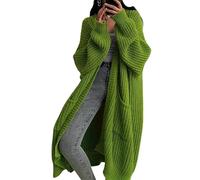 KIJSKKOPO Women's Long Sleeve Chunky Cable Knit Kimono Cardigan Open Front Sweater Maxi Transition Jacket Autumn Winter Casual Loose Knitted Knitwear Warm Coat with Pockets Green 3XL
