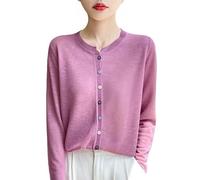 KIJSKKOPO Women's Long Sleeve Lightweight Sheer Cardigans, Black Crew Neck Colorful Button Down Knitted Jacket Coat Summer Casual Stylish Transitional Outerwear Top Pink M