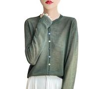 KIJSKKOPO Women's Long Sleeve Lightweight Sheer Cardigans, Black Crew Neck Colorful Button Down Knitted Jacket Coat Summer Casual Stylish Transitional Outerwear Top Dark Green M